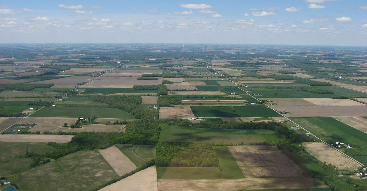 An aerial view of farms in Ohio
