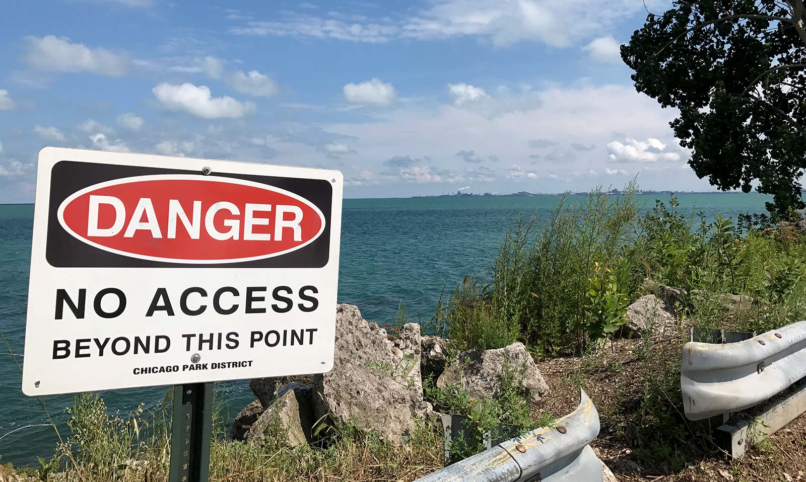 No access sign on Lake Michigan's southeast shore