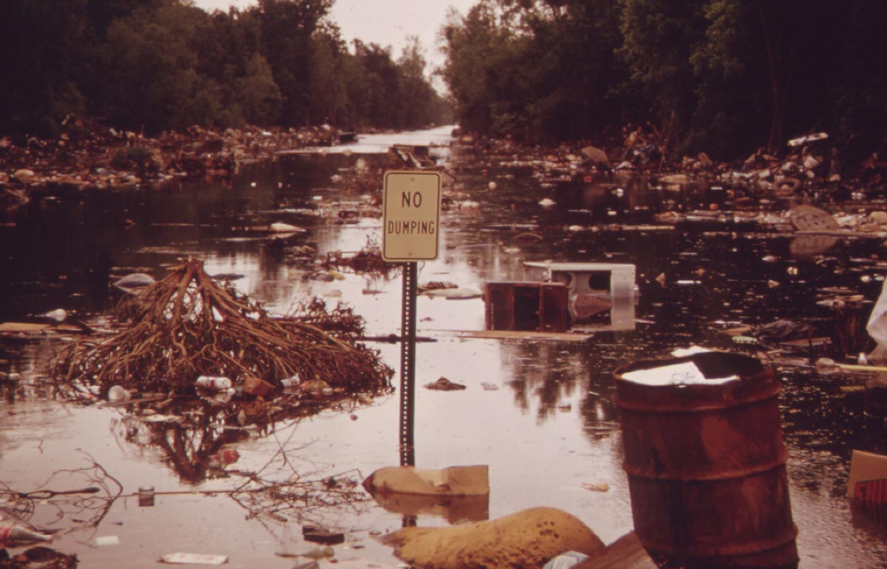 photo of no dumping site filled with trash