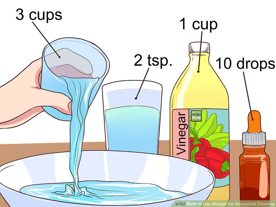 photo of a hand creating a vinegar base cleaning solution